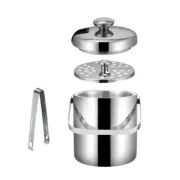 Stainless Steel Ice Bucket with Tongs Holder Lid Double Wall Insulated