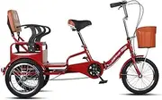 DEFGHIJ Foldable Adult Tricycles 16 Inch 3 Wheel Bikes Exercise Bike Three Wheeled Bicycles Cruise Trike with Shopping Basket and Back Seat for Seniors Women Men Red