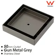 Gun Metal Square 100mm Tile Insert Shower Grate Floor Drain 50mm Outlet Waste