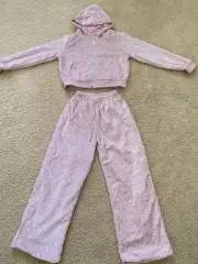 New Women/ Girl Sequin Tracksuit Zip Lined Sweatshirt Pants Set Pink Sz 160