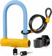 Bike U Lock with Cable,Blue Lock Shackle and Mount Holder,Anti Theft Bicycle Secure Locks,17mm Thick Shackle Alloy Steel U Lock for Road Bike,Electric Bike,Folding Bike,Mountain Bike(Color:Blue)