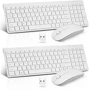 2 Pack Wireless Keyboard and Mouse Combo, Compact Quiet Wireless Keyboard and Mouse Set 2.4G Ultra-Thin Sleek Design for Windows, Computer, Desktop, PC, Notebook, Laptop-（White）