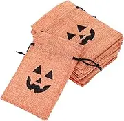 MAGICLULU 50pcs Halloween Treat Bags Drawstring Pouches with Pumpkin Design Reusable Linenette Material for Parties Birthdays and Halloween Celebrations