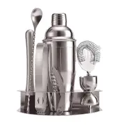 8pc Bartender Stainless Steel Cocktail Shaker Mixer Set w/ Stand Silver