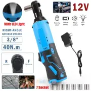 3/8'' Cordless Ratchet Wrench Right Angle LED Work Light + 2 Battery & 7 Socket