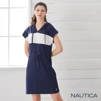 在飛比找Yahoo奇摩購物中心優惠-Nautica 女裝 撞色拼接連帽短袖洋裝-深藍