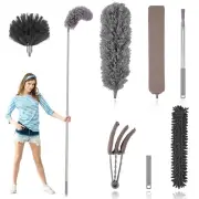 6Pcs Cleaning Duster Kit with Extension Long Handle Bendable Feather><