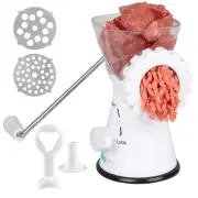 Manual Meat Grinder - Mincer w 2 Stainless Steel Plates Sausage Attachment Pr...