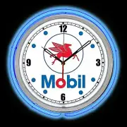 15" Mobil Oil Pegasus Sign Blue Double Neon Wall Clock Garage Man Cave MobilOil