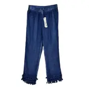 New! NIC + ZOE Pants Womens XS Blue Rayon Cotton Pom Pom Trim Pull On R954