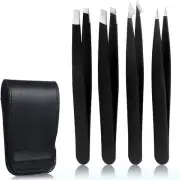 4 Pack Eyebrow Tweezers, Stainless Steel Slant Tweezer Set and Pointed Hair Remo