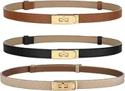 [CUBETA] 3pcs women's skinny leather belt with adjustable silver-tone turn-lock buckle - ideal for dresses, jeans and coats