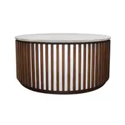 Coffee Table Round Shaped Top MDF Silver Mirror Micro cement Brown Base