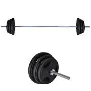 53kg Rubber Coated Ez Grip Cast Iron Weight Plate + 180cm Barbell Bar Weight Set