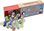 40 Glass Marbles in Colour Box / Display Box "Retro"