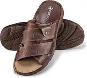 [ESTRO] Men's Summer Leather Sandals - Genuine Leather Summer Shoes Men's Slippers with Non-Slip Rubber Sole S5