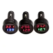 Car Voltmeter Thermometer Cigarette Lighter Style 2 in 1 Battery Monitor Voltage