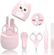 Baby Nail Clippers Care Set, 4 in 1 Baby Nail Kit,Baby Manicure and Pedicure kit Baby Nail Clippers Scissor Baby Nail File & Tweezer for Baby Boy and Girl (Pink)