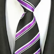 Black, Purple, White Stripe Tie, Men's Fashion Business Formal wear tie Silk Necktie