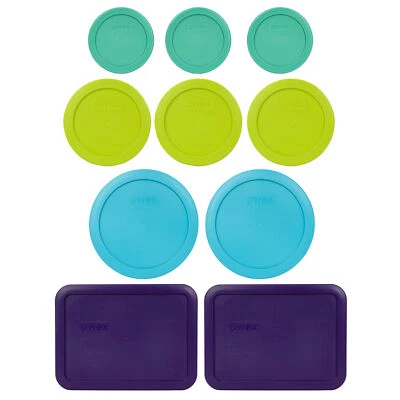 Pyrex Lid Covers (3) 7202 Green (3) 7200 Green (2) 7201 Blue (2) 7210 Purple