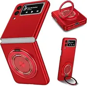 Asuwish Phone Case for Samsung Galaxy Z Flip 3 5G 2021 Cover and Magnetic Ring Holder Stand Slim Hard Hybrid Rugged Cell Accessories Protective ZFlip3 Z3 Flip3 3Z Wireless Charger Women Men Red