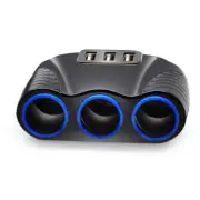 3 Way Car Cigarette Lighter Socket Splitter 3 USB Charger Power Adapter 12V 24V