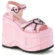 Demonia Wave-09 Summer Punk Goth Pink Hologram Wedge Platform Sandals