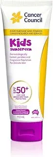 Cancer Council Kids Sunscreen SPF 50+ - Cancer Council Sunscreen, 110ml - Water-Resistant, Paraben-Free, UVA/UVB Protection, Hypoallergenic, Supports Cancer Research