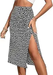 [Generic] Women's Bohemian Printed high Waisted A-line Slit Thigh Summer midi Skirt