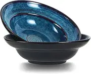 STE-CER Ceramic Pasta Salad bowl, 10" Wide Rim Soup Bowls, 48oz Deep Porcelain Pasta Plate,Set of 2,Large Serving Bowls for Kitchen,Microwave Safe(Starry Blue)