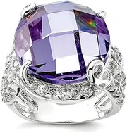 [JewelryWeb] 925 Sterling Silver Polished Purple and Clear CZ Simulated Diamond Ring Size 6 17.2mm Wide Band Style-Ring for Women