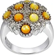 [Orchid Jewelry] 925 Sterling Silver Cluster Rings For Women - Delightful 0.45 Carats White Topaz, Yellow Mother Of Pearl with perfect Pave Setting in a Round Shape