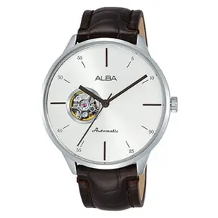 【ALBA】送禮首選 機械男錶 皮革錶帶 銀白 防水50米 日期顯示(AU7021X1)