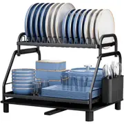 Double Layer Large-Capacity Dish Drying Rack for Kitchen Counter,Dish Rack with Drainer Board and Cutlery Holder