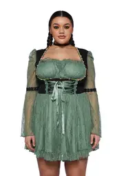 [Current Mood] Plus Myths N' Legends Mini Dress - Green Lace