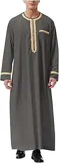[Generic] Mens Kaftan Thobe Long Sleeve Muslim Clothes Big and Tall Arab Thobe Casual Loose Dubai Robes Long Shirt with Pocket