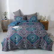 Bohemian Native Rustic Navy Blue Geometric Diamond Bedspread Twin ( No Sham)