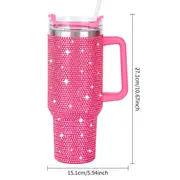 1pc Shiny Rhinestone 40 Oz Tumbler With Handle, Stainless Steel Insulated Travel Coffee Mug Double Wall Leak Resistant Vacuum Tumbler With Straw Po...