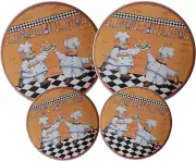 SET OF 4, CHEFS DESIGN ROUND STOVE TOP BURNER COVERS.(2 x 10.5 Dia & 2 x 8.5 Di