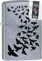Zippo 02629 Black Birds Flying Street Chrome WindProof Lighter + FLINT PACK