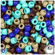 BeadTin Blue & Tan Mix Opaque 9mm Barrel Pony Beads (500pcs)