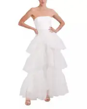 Bcbgmaxazria Strapless Tulle Ruffle Overlay Jumpsuit 12A 2046