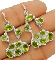 Natural 3CT Peridot 925 Genuine Sterling Silver Earrings