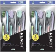 Reach Essentials Toothbrush with Toothbrush Caps,6 Count (Pack of 2)