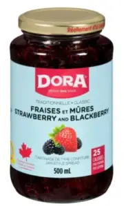 Dora Strawberry and Blackberry Light Jam Spread with Pectin, 500mL
