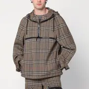 [Burberry] Half-zip jacket with Check pattern in silk blend M Brown