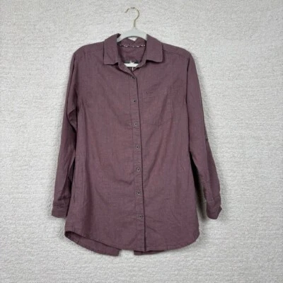Prana Top Womens M Mulled Wine Percy Tunic Long Sleeve Button Front Zip Pockets