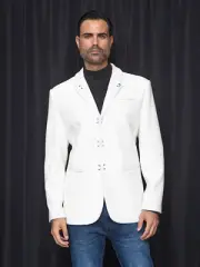 NWT SIZE L EGG SHELL MENS BLAZER,TAILOR FIT,FANCY HOOK BUTTON ONE OF A KIND