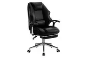 Faux Leather High Back Reclining Executive Office Chair w/ Stool Black