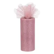 6" 25 Yards Glitter Tulle Ribbon Rolls Netting Fabric Dusty Pink